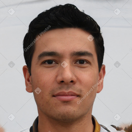 Neutral asian young-adult male with short  brown hair and brown eyes