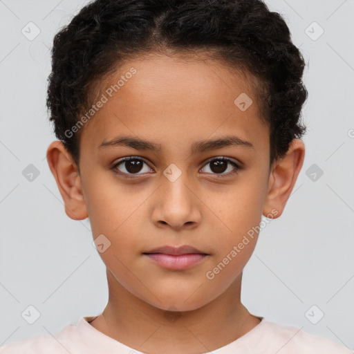 Neutral white child female with short  brown hair and brown eyes