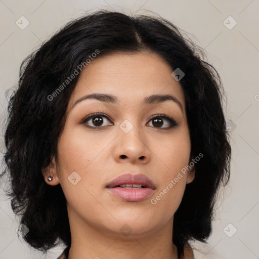 Neutral asian young-adult female with medium  brown hair and brown eyes