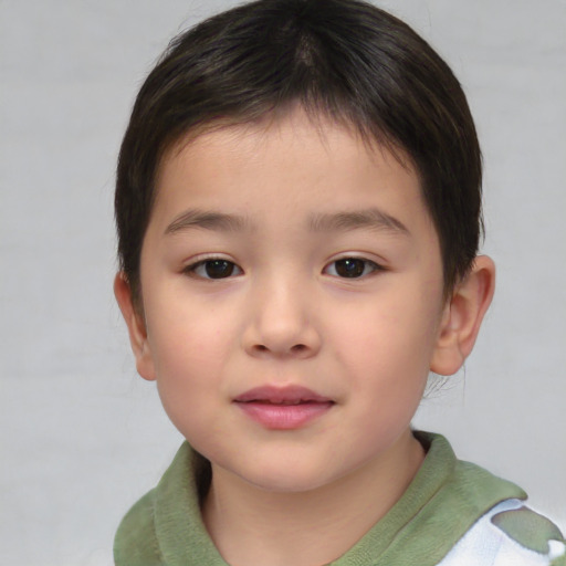 Neutral asian child male with short  brown hair and brown eyes