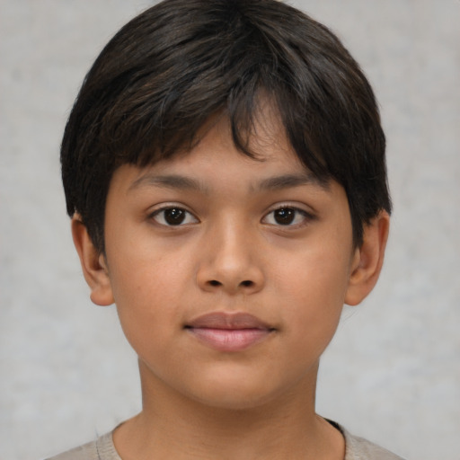 Neutral asian child female with short  brown hair and brown eyes