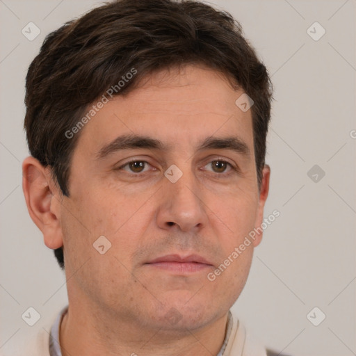 Neutral white adult male with short  brown hair and brown eyes