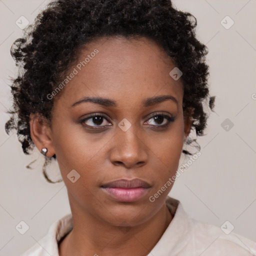 Neutral black young-adult female with short  brown hair and brown eyes