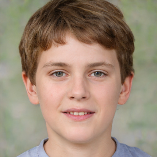 Joyful white child male with short  brown hair and brown eyes