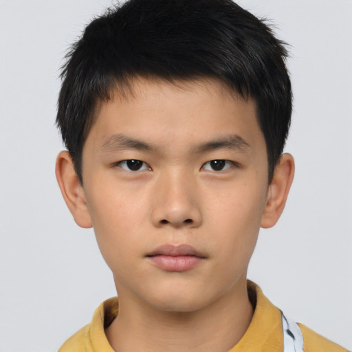 Neutral asian young-adult male with short  brown hair and brown eyes