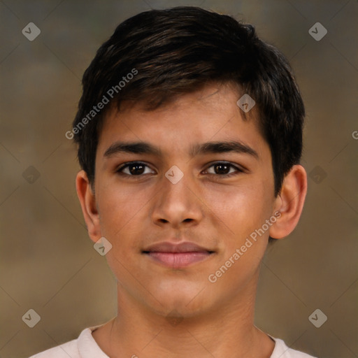 Neutral latino young-adult male with short  brown hair and brown eyes