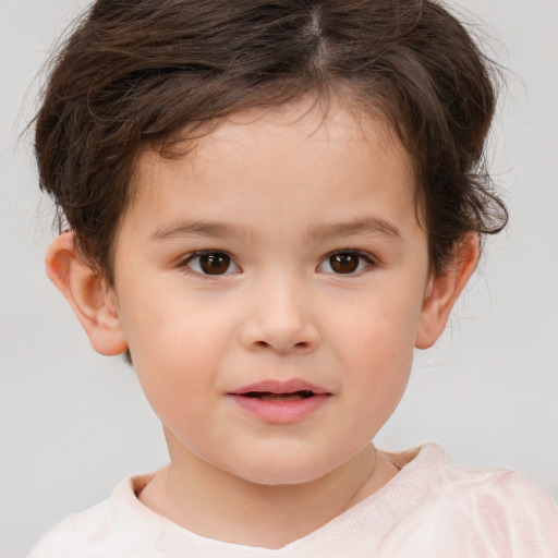 Neutral white child female with short  brown hair and brown eyes