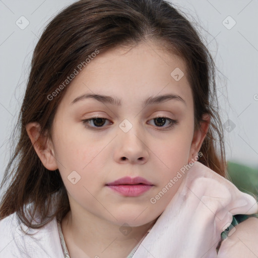 Neutral white child female with medium  brown hair and brown eyes