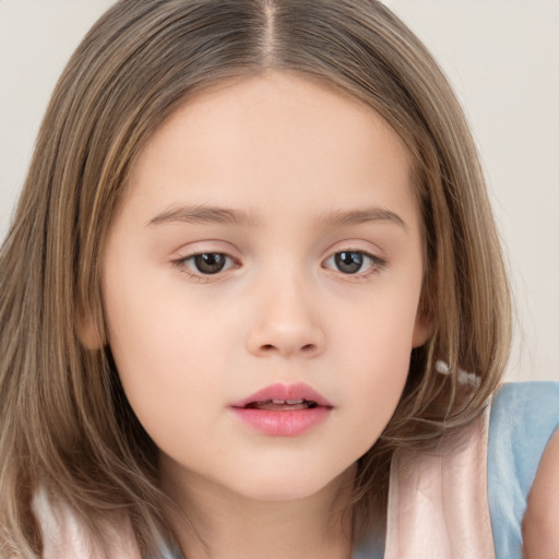 Neutral white child female with long  brown hair and brown eyes