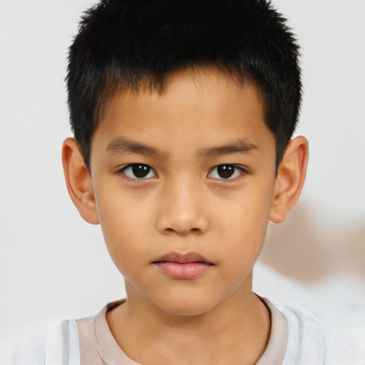 Neutral asian child male with short  brown hair and brown eyes