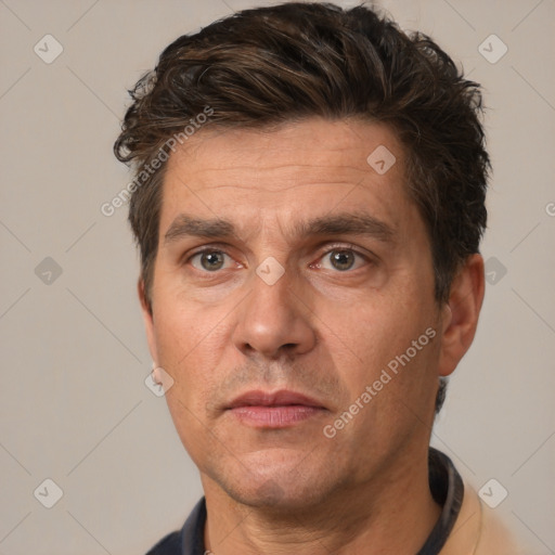 Neutral white adult male with short  brown hair and brown eyes