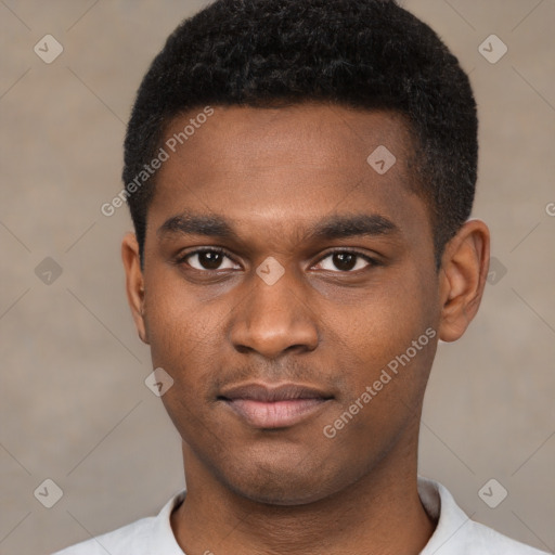 Neutral black young-adult male with short  brown hair and brown eyes