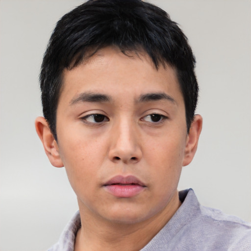 Neutral asian young-adult male with short  brown hair and brown eyes