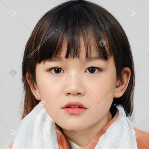 Neutral white child female with medium  brown hair and brown eyes