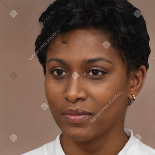 Neutral black young-adult female with short  brown hair and brown eyes