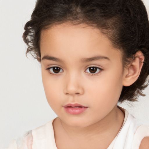 Neutral white child female with medium  brown hair and brown eyes