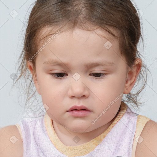 Neutral white child female with medium  brown hair and brown eyes