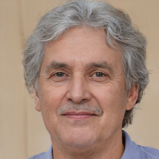 Neutral white middle-aged male with short  gray hair and brown eyes