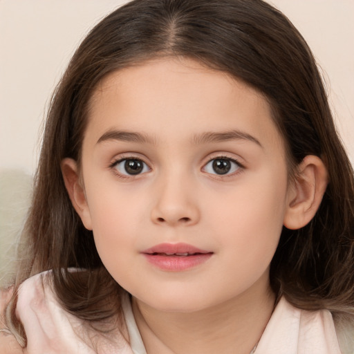 Neutral white child female with long  brown hair and brown eyes