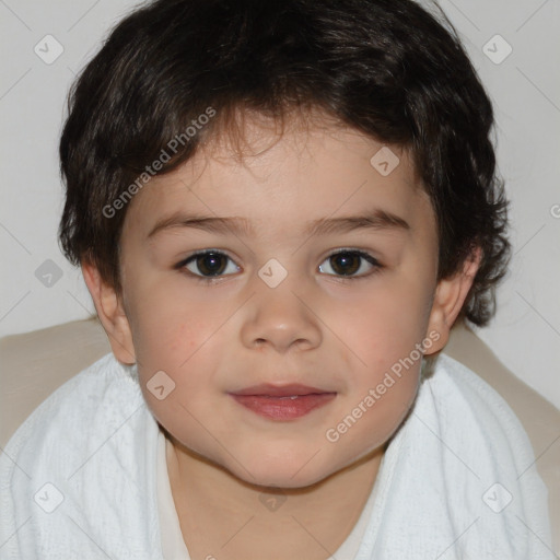 Joyful white child male with short  brown hair and brown eyes