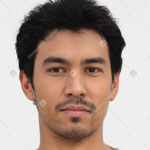 Neutral asian young-adult male with short  black hair and brown eyes