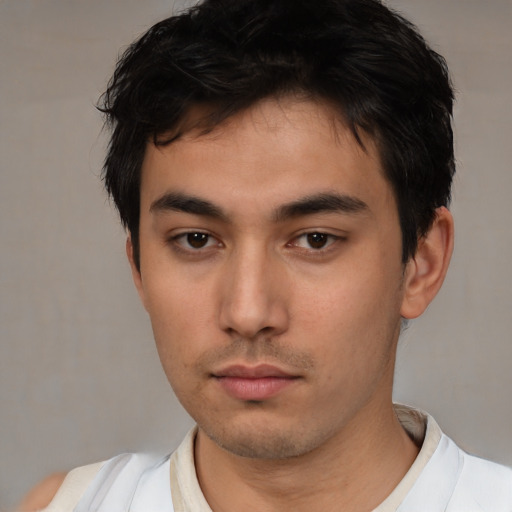 Neutral asian young-adult male with short  black hair and brown eyes