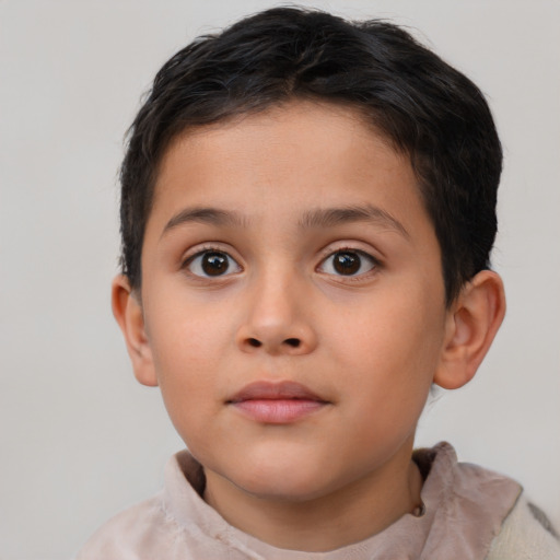 Neutral latino child male with short  brown hair and brown eyes