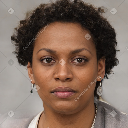 Neutral black young-adult female with short  brown hair and brown eyes