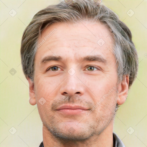 Neutral white adult male with short  brown hair and brown eyes