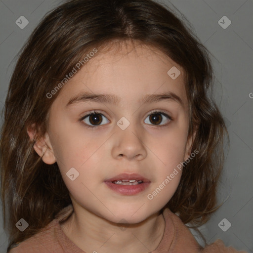 Neutral white child female with medium  brown hair and brown eyes