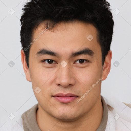 Neutral asian young-adult male with short  brown hair and brown eyes