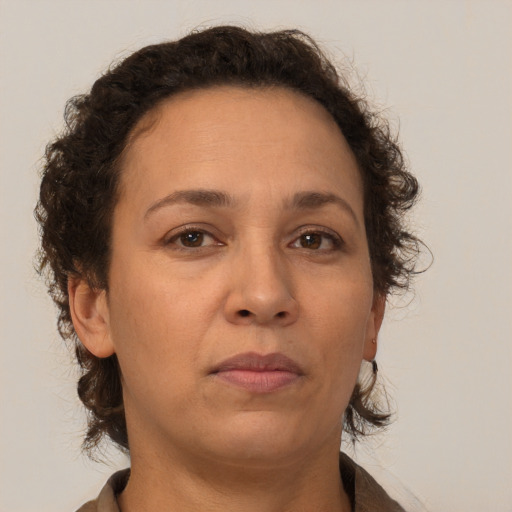 Neutral white adult female with short  brown hair and brown eyes
