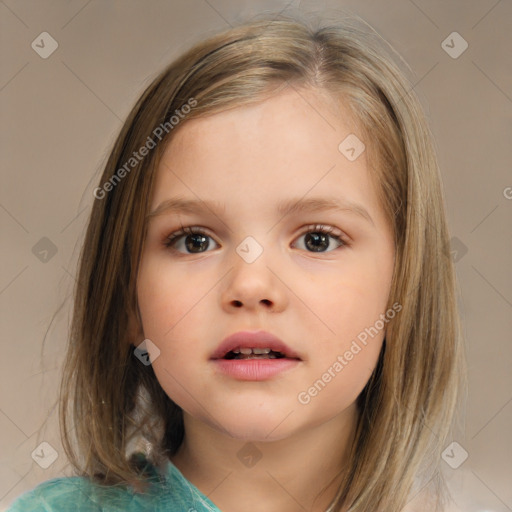 Neutral white child female with medium  brown hair and brown eyes