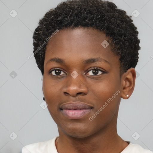 Neutral black young-adult female with short  brown hair and brown eyes