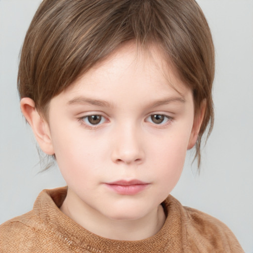 Neutral white child female with short  brown hair and grey eyes