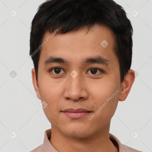 Neutral asian young-adult male with short  black hair and brown eyes