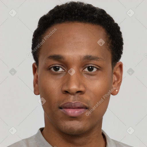 Neutral black young-adult male with short  brown hair and brown eyes