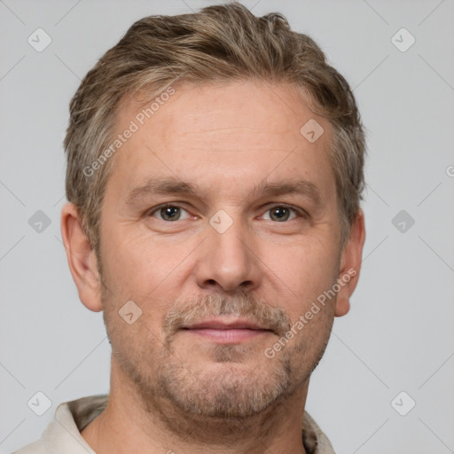 Neutral white adult male with short  brown hair and brown eyes