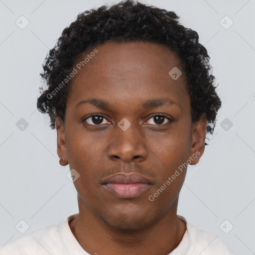 Neutral black young-adult female with short  brown hair and brown eyes