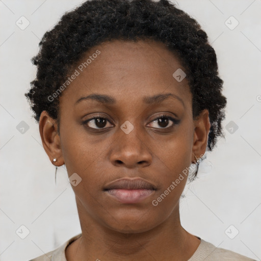 Neutral black young-adult female with short  brown hair and brown eyes