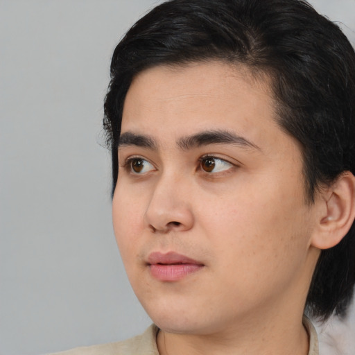 Neutral asian young-adult male with medium  brown hair and brown eyes