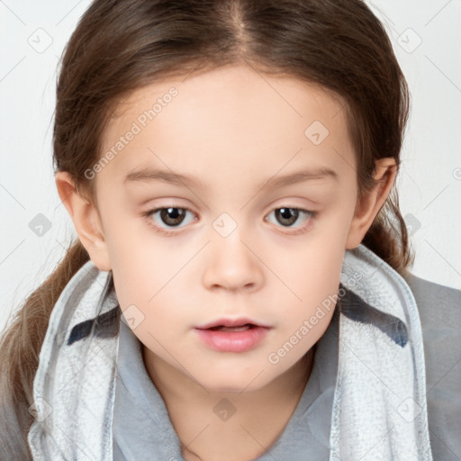 Neutral white child female with medium  brown hair and brown eyes