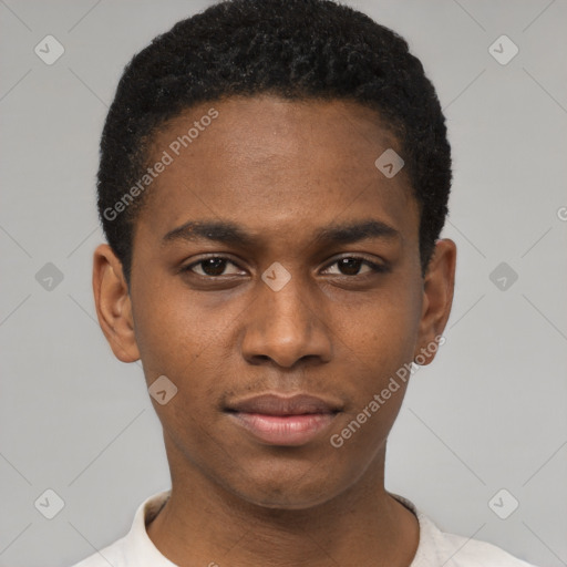 Neutral black young-adult male with short  brown hair and brown eyes