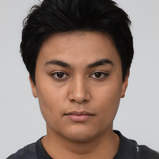Neutral asian young-adult female with short  black hair and brown eyes