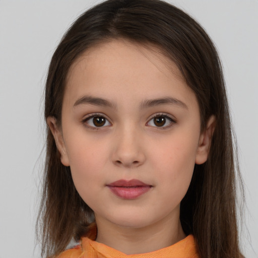 Neutral white child female with medium  brown hair and brown eyes