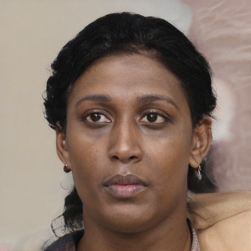 Neutral black young-adult female with long  black hair and brown eyes