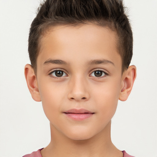 Joyful white child male with short  brown hair and brown eyes