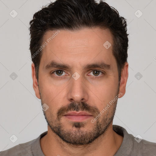 Neutral white adult male with short  brown hair and brown eyes