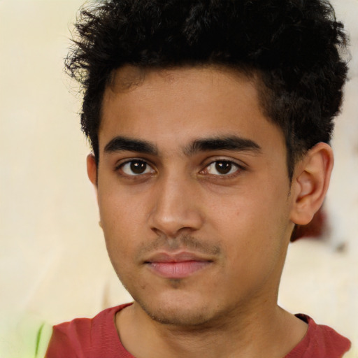 Neutral latino young-adult male with short  brown hair and brown eyes