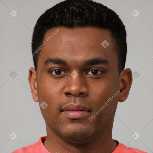 Neutral black young-adult male with short  brown hair and brown eyes